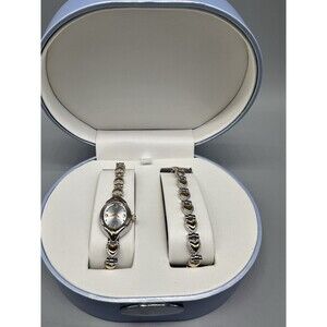Women’s Wristwatch Bracelet Set Gold Tone & Silver Heart 7.5 Size